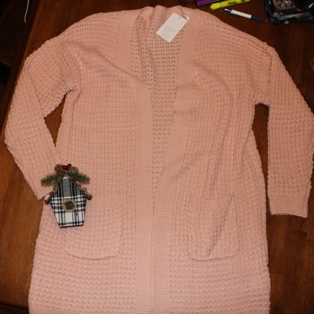 NWT Blush Pink Long Woven Cardigan